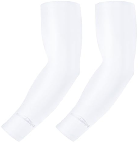 COOLOMG Arm Sleeves Ärmlinge Kompression Bandage Rutschfest Anti UV Sport Fahrrad Volleyball Basketball für Damen Herren Kinder 1 Paar Weiß XL