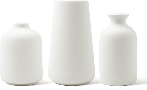 fanquare Moderne Weiß Vasen 3er-Set, Keramikvase für Wohnzimmerdekoration, Kaminsims und Eingangsdekoration, Handgefertigt Blumenvasen für Dekor