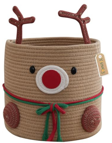 Yiuswoy Aufbewahrungskorb Geflochtener Baumwollseilkorb Weihnachts Rentier Wäschekorb für Spielzeug, Kleidung, Christmas Deko Korb, Mittel, 30x27cm / 11,8x10,6 Zoll