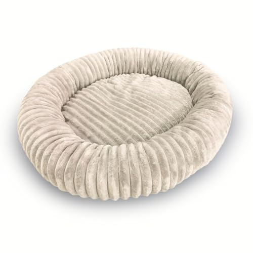4L Textil Luna Kuscheliges Hundebett kleine Hunde BEIGE Katzenbett flauschig Hundekörbchen Plüsch Katzenkörbchen Hundekorb für Welpen Hundekissen rund Katzenkorb waschbar (55x50 cm, Beige)