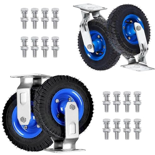 WORDFUN Lenkrolle für Möbel Transport, Luftreifen Bockrolle, 4er SET, Reifen Ersatz für Schubkarre, Durchmesser 150mm 200 mm 250mm, Leise Gummirollen, 360 Grad Drehbar, Kugellager