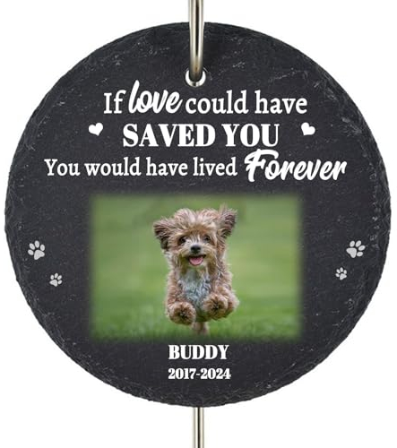 Personalisierte Haustier Gedenksteine - Grabplatte für Tiere mit Foto - Gedenktafel mit Foto, Name & Datum Bedrucken -für Hund, Katze und andere Haustiere Tiere -Grabtafel, Grabschmuck -Schiefertafel