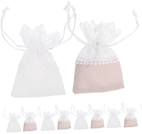 TEHAUX 40stücke Luxus Spitze Zugband Schmuckbeutel Weiße Beigefarbene Stofftaschen Für Hochzeiten Partys Süßigkeiten Und Aufbewahrung Von Schmuck Und Accessoires