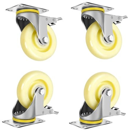 Gerrit 125mm Lenkrollen aus Nylon 4er Set, Leise Lenkrollen mit Bremse, Jede Rolle mit Bremse, Schwerlast Lenkrolle für Wagen Möbel Werkbank, Weiß