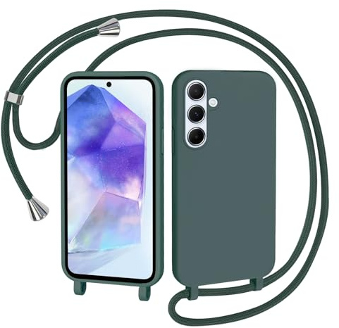 AOMYKE Handyhülle für Samsung Galaxy A55 5G Hülle mit Band, Handyband Samsung Galaxy A55 5G Hülle zum Umhängen Schutzhülle mit Kette Kordel Weich TPU Liquid Silikon Case, Grün