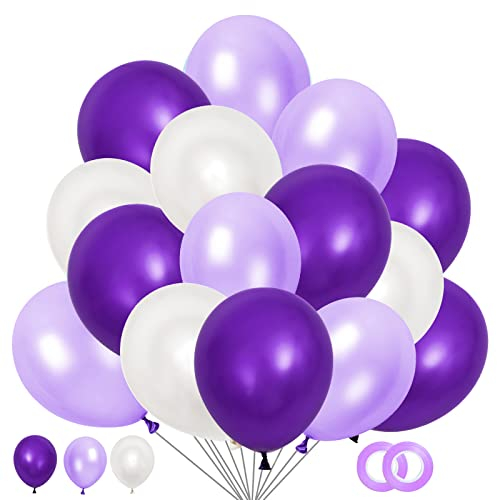60 Pièces Ballon Mauve Blanc, Violet Ballons en Latex, 12 Pouces Ballon Gonflable Nacré, Ballons Helium Fête pour d'Anniversaire Fête baby shower fiançailles mariage Bapteme Fille