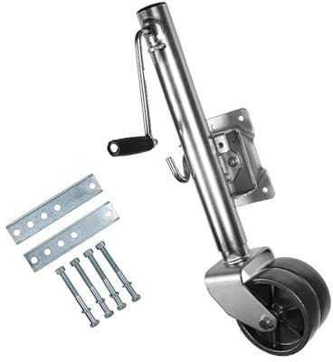 QICBYING Robuster Bootsanhänger Stützrad - Teleskop Stützrad, Schwenkbares Anhängerrad, Hochleistungs-Anhänger Stützrad, mit 15cm Doppelrädern, 25,4cm Hub, 675kg Tragkraft, für Boot, Wohnmobil, Yacht