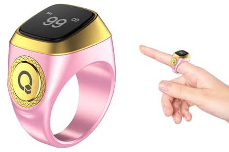 Kellegour Fingerzähler,Digitaler Fingerzähler,Smart Counter Ring,Tasbeeh Zähler mit Vibrationserinnerung,20mm Wiederaufladbarer Fingerzähler für Männer und Frauen Häkeln,Coaching,Runde,Golf,Rosa