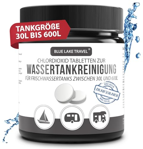 Blue Lake Travel Wassertank Reiniger Wohnmobil (10 Tabletten) - Tankvolumen 30 bis 600 Liter - Frischwassertank Reiniger - hochwirksamer Tankreiniger löst Verschmutzungen & Ablagerungen