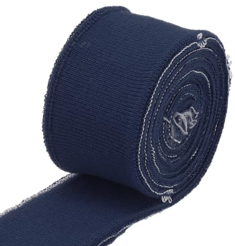 QUARKZMAN Puños Elásticos con Ribetes Acanalados de Tela de Algodón de 31.5 x 1.4, Cinta Elástica de Punto de Costura para Puños de Manga y Cintura, Color Azul Marino, 1 Par
