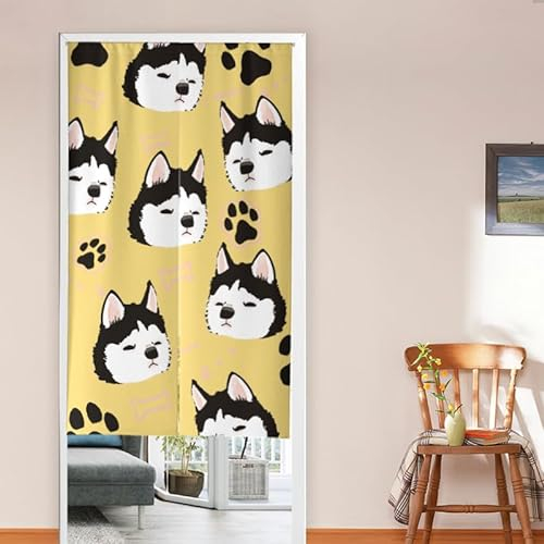 tür Vorhang 2x42.5x150cm Schwarzer Hund Room Divider,Japanese Style Door Curtain Restaurant Entrance Hanging,Half Curtain Decorative Curtains,Küche Shop Tür Halber Vorhang