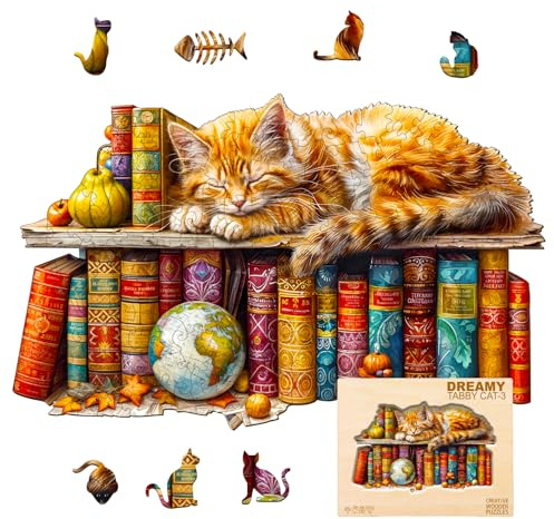 Puzzle in legno per adulti, con gatto assonnato, forma irregolare e unica, squisita confezione regalo, regalo di compleanno per adulti e bambini (L-34 x 21,5 cm-235 pezzi)