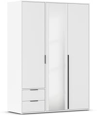 Rauch Möbel NAGATA, Kleiderschrank, Farbe Weiß, Breite 140 cm | Schrank, Mehrzweckschrank, 3-türig, Spiegel, 2 Schubladen, für Schlafzimmer, Kinderzimmer, Studentenwohnung, Homeoffice