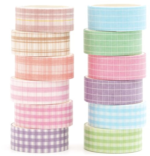 Songdao 12 rollos Rejilla Washi Tape Set, Tela escocesa Cinta Vintage Adhesivo Decorativo Obra de Arte Inspirada Masking Tapes para Artes, Bullet Journal, Scrapbooking, Bricolaje (Style Four)