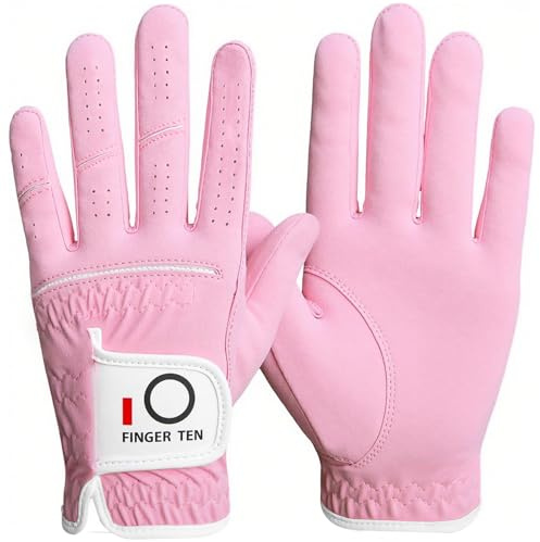 Gant de golf pour femme main gauche pour golfeur droitier, humide, chaud et froid, pluie adhérente par tous les temps, convient aux tailles S, M, L, XL (Rose, Large(Porté Sur La Main Gauche))