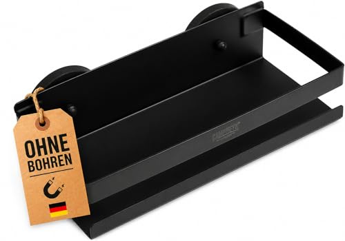 Campnetic magnetisches Regal-Körbchen 23 x 10cm Schwarz für Camping | Einfaches Anbringen ohne Bohren, Magnetische Gewürzregal, Vanlife & Wohnmobil, Komplettes Set inkl. Beutel