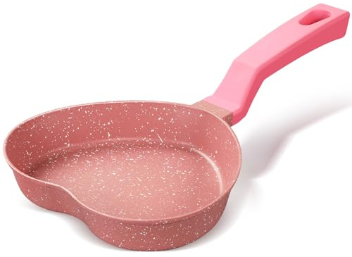 Tioncy Heart-shaped Pancake Pan, Nonstick Mini Frying Pan, Frying Griddle Shaper, Multi-functional Skillet with Granite Coating for Eggs, Pancakes, Grilled Cheese, Sausages and Burgers,(Pink)