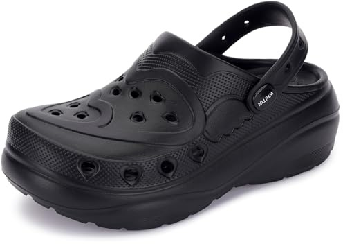 WHITIN Women's Clogs and Mules Cushioned EVA Thick Sole 8 Black 39