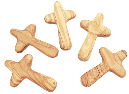 Qiwieod Olivenholzkreuze, Kreuz 10cm Aus Olivenholz, Gebetskreuze Für Die Hand, Handgemachter Handschmeichler Als Geschenk, Taschenkreuze, Gebetskreuz Aus, Ideal Für Die Hosentasche & Unterwegs