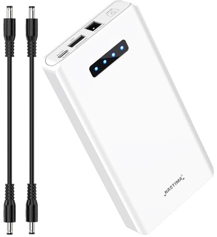 NASTIMA 12V Power Bank 5200mAh 56.16Wh Lithium-Ionen-Akku mit 12V DC Ausgang und 12V 5V USB-A QC3,0 45W Typ-C Dreifach-Ausgang für LED-Streifen, CCTV-Kameras, Camcorder, Ferngläser