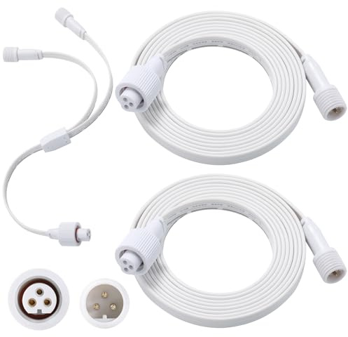 Permanent Outdoor Lighting Extension Cord - 6.2FT IP68 Waterproof Cable with 3-Prong Plug & Y-Splitter, 22AWG Copper Wire for Govee/Holiday Lights