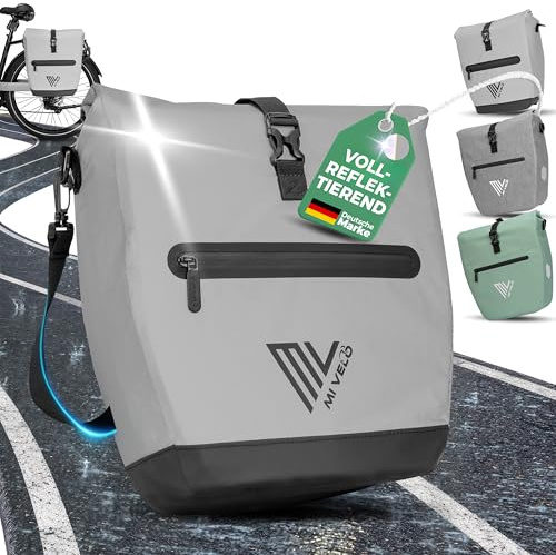 MIVELO 2in1 Fahrradtasche für Gepäckträger - Gepäckträgertasche wasserdicht - Inkl. gepolstertem Laptopfach & Schultergurt - Tasche für Fahrrad I Packtasche 20L (Vollreflektierend)