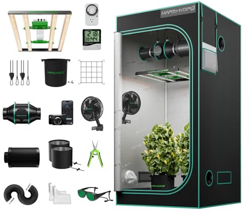 MARS HYDRO - Tienda de cultivo (kit completo con control de aplicaciones, FC3000, Samsung LM301H, lámpara de cultivo LED regulable 100 x 100 x 180 cm, 1680D, altamente reflectante, Mylar Grow Box)