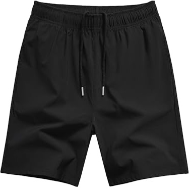 KEREDA Boys Shorts Quick-Dry Kids Cycling Breathable PE Sports School Short with Pockets Elasticated Waistband Drawstring for Summer Running Football Outdoor Indoor Black 12-13 Years