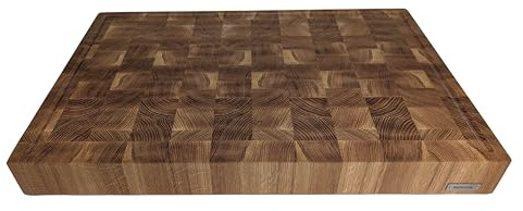 Hackblock Premium Stirnholz XXXL EXTRA Groß Brett Eiche 60x40x6 cm – Tranchierbrett aus Eichenholz, mit Saftrillen, Rutschfeste Füße, Langlebiges Küchenbrett, Stirnholzbrett, Holzbrett