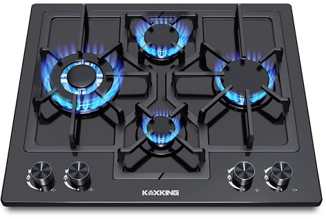 Black 24 Inch Gas Cooktop - Built-in Dual Fuel Natural Gas & Propane Stove - 4 Burner Convertible Cooktop with Thermocouple Protection
