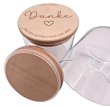 Generisch Personalisiertes Geschenk für Papa, Vorratsglas mit Holzdeckel Von Herzen Danke an den besten Papa der Welt, Geschenk zum Vatertag, Geburtstag oder zur Geburt