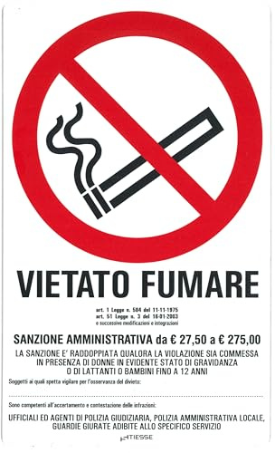 TIESSE - Cartello VIETATO FUMARE con normativa aggiornata - Cartello in PVC - Dimensione: 170x280 mm - MADE IN ITALY