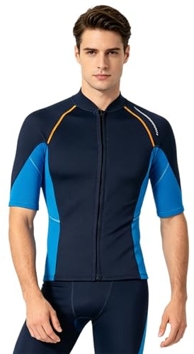 Fldy Chaqueta de neopreno para hombre, 1,5 mm, manga corta, para mantener el calor, con cremallera frontal, para nadar, bucear, surfear y bucear, azul marino, XL