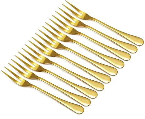Gold Crab Stainless Steel Forks,Escargot Fork 2 Prong Tasting Appetizer Forks Portable Cocktail Salad Fruit Forks for Party Travel,Set of 10, 5 Inches (10 Pcs)