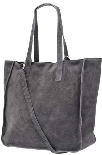 Damen Henkeltasche aus echtem Wildleder – Mittelgroßer Shopper Schulterriemen – Handtasche Schultertasche mit Reißverschluss & Innenfach 37x13x29 cm Cristina G566