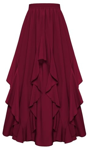 SCARLET DARKNESS Gonna Lunga Donna Rinascimentale Medievale Steampunk Chiffon, Vita Elastica Orlo con Volant