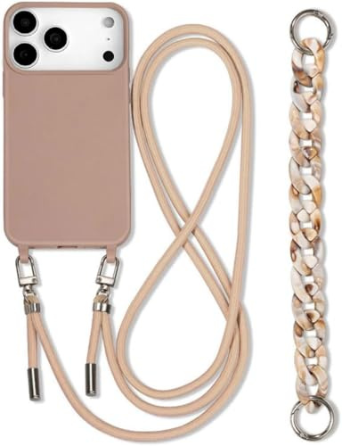 Galful Handykette Hülle für iPhone 17 Pro mit Band,Necklace Handyhülle iPhone 17 Pro Silikonhülle mit Kordel zum Umhängen Abnehmbar Verstellbarer Lanyard Case TPU Bumper Stoßfest Cover-Milchtee