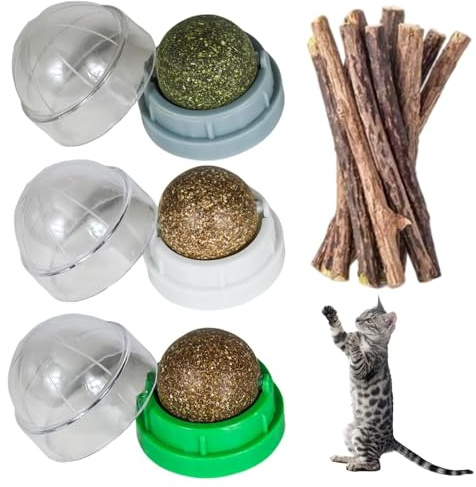 TioRacY MigWoo 5 Stück Katzenminze Sticks & 3 Katzenminze Balls Set - Natürliches Katzenspielzeug mit Catnip für Zahnpflege, Zahnreinigung, Mundgesundheit und gegen Langeweile für Katzen