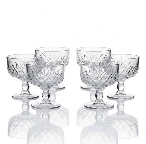 Der-Porzellan-Laden by Pasabahce Timeless Eisbecher 250 ml, 6er Set, Dessertgläser aus Kristallglas, Facettenschliff, spülmaschinengeeignet