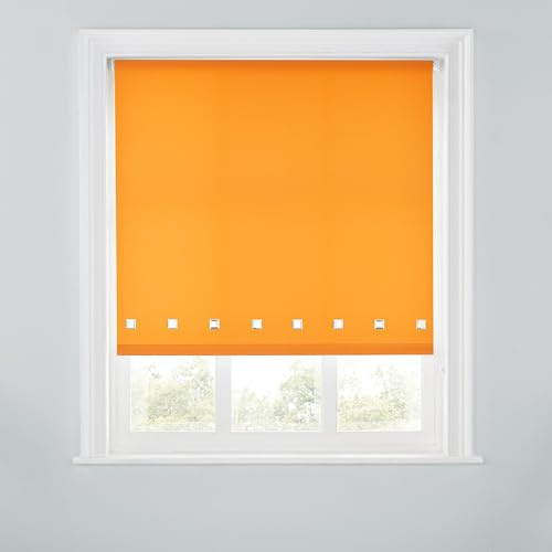 Trimmable Square Eyelet Roller Blind - 6FT - ORANGE - 180cm(W) x170cm(L) | Polyester Light-Filtering Roller Blind, Trim-To-Size for a Custom Fit, Brackets Inc, Ideal for Bedrooms, Kitchens & Lounges
