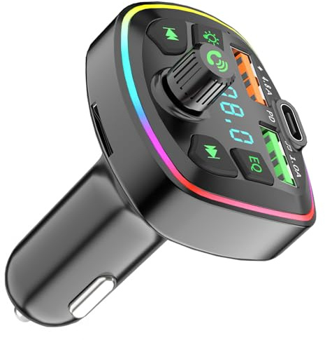 Bluetooth Car Adapter, PD20W Q7 FM Wireless Bluetooth Transmitter | Fast Charger, Dual USB Ports (4.8A & 1A), Hands-Free Calling, USB Flash Drive, for Phone & Android[Light Switch]