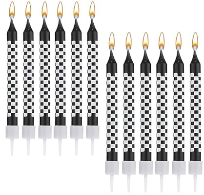 Febbya Black and White Checkered Birthday Candles,12 Racing Car Cake Decorations,Party Supplies,Fun Decorative Candles,Car Themed Birthday Decorations for Boys