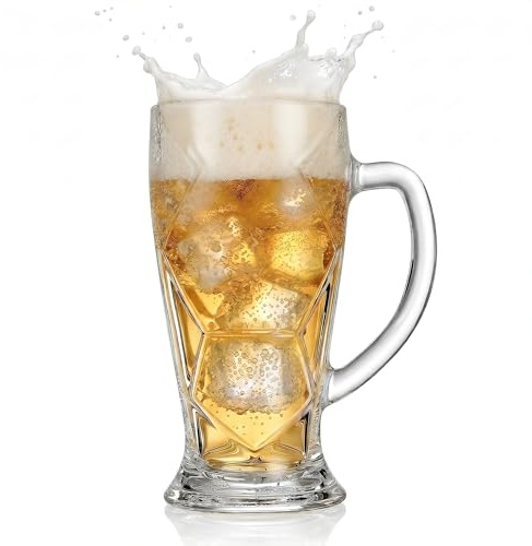 VILLCASE 600ml Football Beer Mug (1 Pint Glass), Football Pattern Glass Tankard with Handle, Heavy Duty Beer Cup for 2026 Sports Viewing Parties, Sports Fan Gifts for Men & Dad