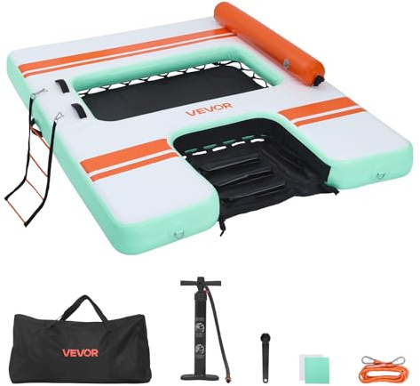 VEVOR Inflatable Floating Dock, 8 x 6 FT Inflatable Dock Platform, Non-Slip Water Air Mat with Portable Carrying Bag and Detachable Ladder, Floating Water Platform Island Raft for Pool Beach Ocean