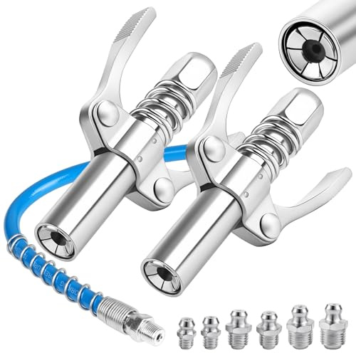 2 Pezzi Testina Ingrassatore, 10000 PSI Ingrassatori Testine con Tubo 30cm e Maniglia di Lubrificazione, Doppelgriff G Accoppiatore per Ingrassatore Passend Standard M6/M8/M10
