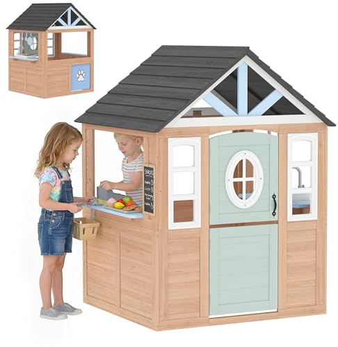 AIYAPLAY Casetta per bambini all'aperto e interno in legno, casetta per bambini, con porta per animali domestici, cucina giocattolo, mezza porta e finestre, casa da giardino per bambini di +2 anni