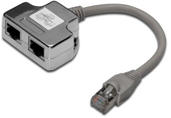 DIGITUS T-Adapter RJ45 CAT5e 19cm 1xRJ45 Stecker auf 2xRJ45 Buchse