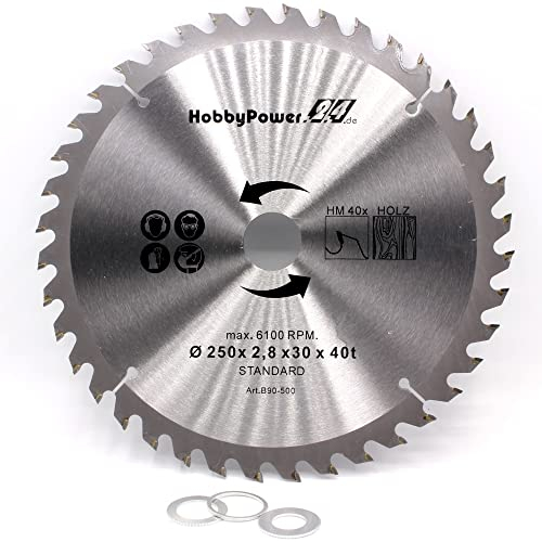 Kreissägeblatt Sägeblatt Hartmetall für Holz Tischkreissäge Kappsäge Gehrungssäge 250 x 30 mm 24 Z Zähne + 3 Reduzierringe auf 24,4mm, 20mm und 16mm