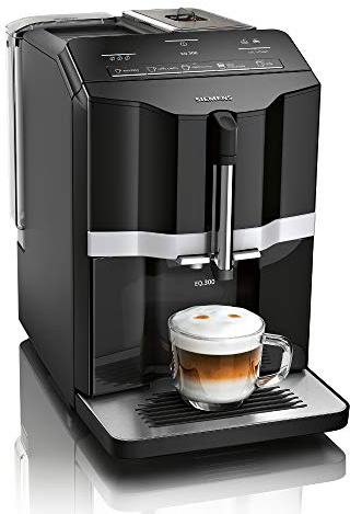 Siemens Kaffeevollautomat EQ.300 TI351509DE, für viele Kaffeespezialitäten, Milchaufschäumer, Keramikmahlwerk, OneTouch-Funktion, Heißwasserfunktion, Antikalk, automatische Reinigung, 1300 W, schwarz