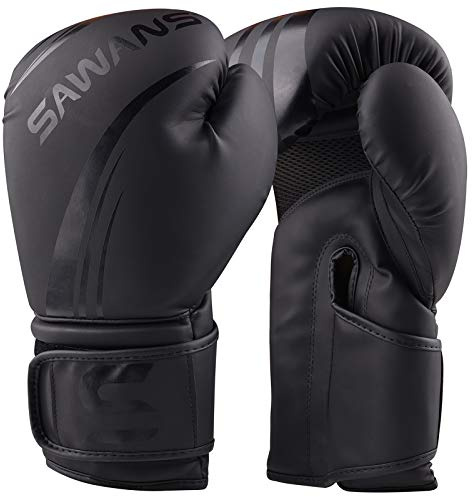 SAWANS® Guantoni da boxe professionali, per MMA, sparring, kickboxing, Muay Thai, combattimento (nero opaco, 453,6 g)